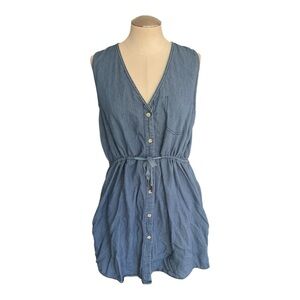 Indigo Rein Sleeveless Button Front Dress Women’s Size XL Chambray Blue Belted